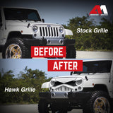 AMERICAN MODIFIED Hawke Front Grille Cover Compatible with Jeep Wrangler, JK/JKU, Rubicon, and Sahara Sport 2007 to 2018 Models, White AM AMERICAN MODIFIED