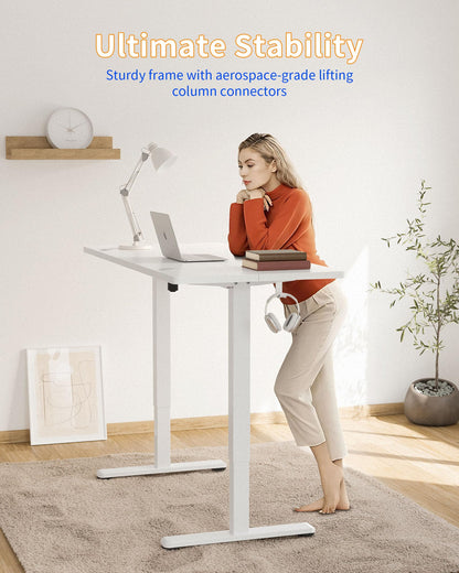 YIHAYO Adjustable Standing Desk, Electric Desk, 63 x 24 Inches Stand Up Desk with Splice Board, Adjustable Height Desk, Computer Desk for Home Office, White Frame/White Top