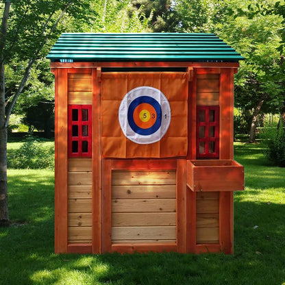 Wooden Outdoor Playhouse, 4-in-1 Game House for Kids Garden Playhouse with Different Games on Every Surface,Solid Wood,61.4" Lx45.98 Wx64.17 H