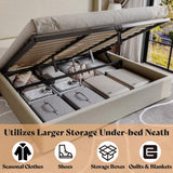 AMERLIFE Lift Up Storage Bed Queen Size Linen Upholstered Platform Bed Frame, Hydraulic Storage,Modern Wingback Headboard, No Box Spring Needed, Khaki AMERLIFE