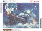 pigpigboss Moon Train Diamond Painting Kits, 5D Full Drill Big Moon and Train Diamond Art for Adult Beginner Home Office Wall Decor (15.7 x 11.8 inches) pigpigboss