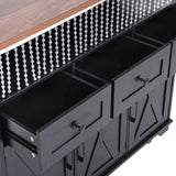 XD Designs 46.5'' Farmhouse Kitchen Island with Power Outlet and Drop Leaf, Wood Rolling Kitchen Cart on Wheels with 3 Doors, 3 Drawers, Drape of Beads and Internal Iron Shelf (Black-3.19) XD Designs