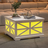 Farmhouse LED Coffee Table for Living Room, Modern Square Coffee Table with Storage, White Coffee Table Decor, Small Wood Coffee Table, Unique Coffee Cabinet for Office, Reception Room yesasin