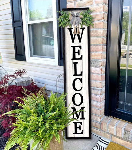 Surfapans Welcome Sign for Front porch Standing 45"X9"Large Wood Frame Outdoor Tall Welcome Signs Vertical Decor for Farmhouse Rustic Home Modern Outside Front Door Wall Decorations (Black) Surfapans