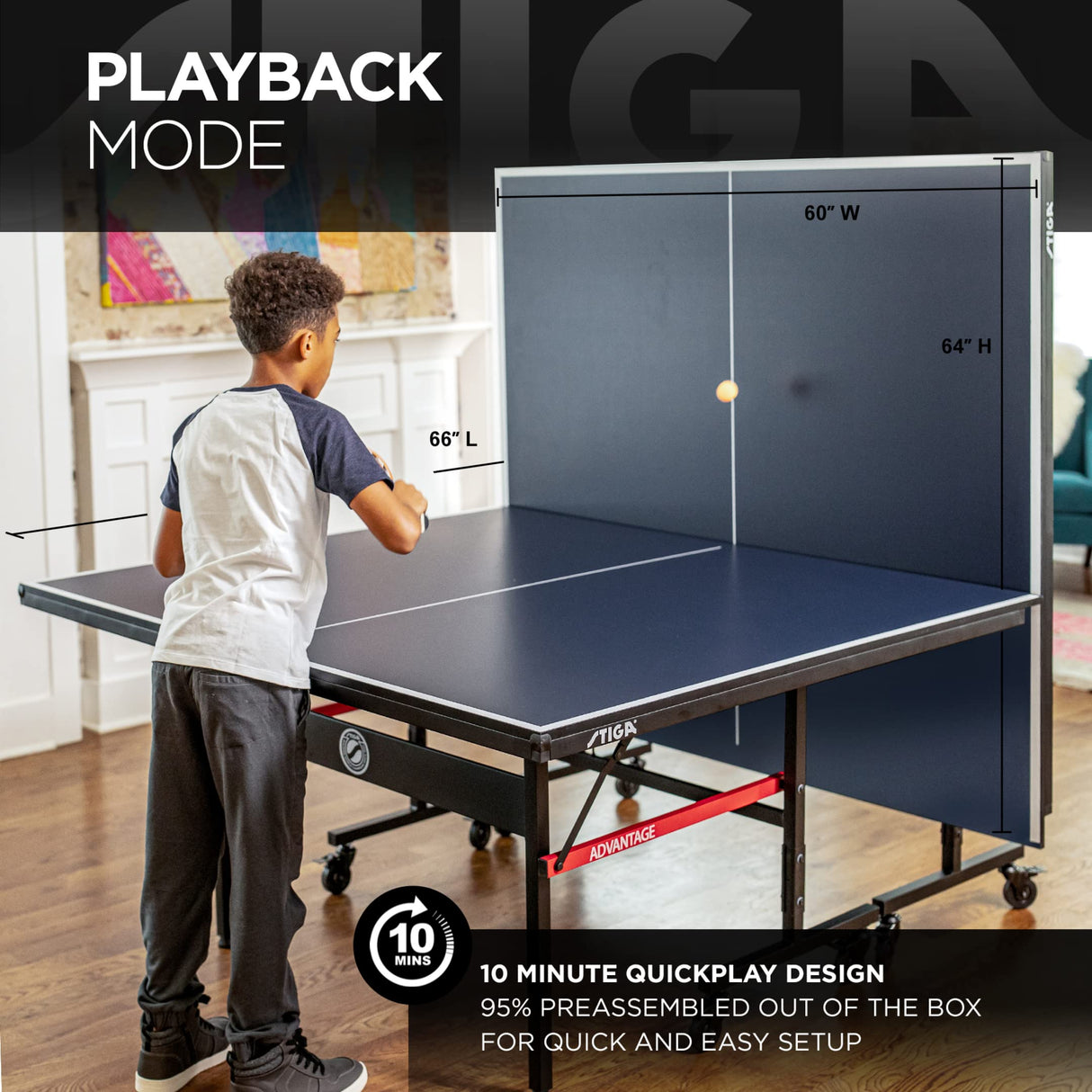 STIGA Advantage Series Ping Pong Tables - 13, 15, 19, and 25mm Tabletops - Quickplay 10 Minute Assembly - Playback Mode - Recreational to Tournament Level STIGA