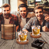 Rustic Wooden Coasters Set of 8 Farmhouse Coffee Table Decor Acacia Wood Drink Coaster with Holder Modern Outdoor Bar Cool Cup Costers Kitchen Accessories Decoration Home Dining Coasters Gift Renawe