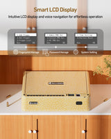 BILLCONCH Smart Gun Safe with Security Cable - Biometric Gun Safe for Handgun 4 Ways Quick Access with Fingerprint/Keypad/Key/APP Lock for Bedside Home Car with LCD/Voice Guide - Limited Gold BILLCONCH