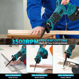 Cordless Reciprocating Saw with Rotated Handle, 2 x 6.0Ah Battery Brushless Power Reciprocating Saw with 12Pcs Blades, 28MM Reciprocating Stroke, Multiple Angles Cutting for Wood/Metal/PVC Canbrake