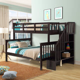P PURLOVE Espresso Twin-Over-Full Bunk Bed with Storage and Detachable Design P PURLOVE