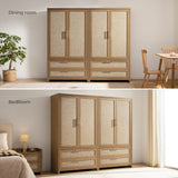 SICOTAS Rattan Armoire Wardrobe Closet Cabinet, 71" Tall Wardrobe Storage Cabinet with Doors, Larger Drawers and Hanging Rod, Boho Armoire Clothes Organizer for Bedroom, Laundry Room, Cloak Room, Oak SICOTAS