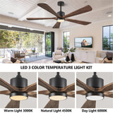 BOOSANT 52 Inch Ceiling Fan with Lights, 5 Blade Ceiling Fan with Remote Control, 5 Reversible Solid Wood Blades, 6-Speed Noiseless flush mount, Modern Ceiling Fan for Indoor Outdoor Patios Bedroom BOOSANT