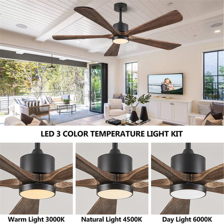 BOOSANT 52 Inch Ceiling Fan with Lights, 5 Blade Ceiling Fan with Remote Control, 5 Reversible Solid Wood Blades, 6-Speed Noiseless flush mount, Modern Ceiling Fan for Indoor Outdoor Patios Bedroom BOOSANT