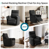 LINSY 360 Swivel Recliner Chair - Corduroy Nursery Glider Rocking Chair with 2 Pillows, Comfy High Back Adult Recliner for Small Spaces, Nursery Bedroom Living Room Reclining (Black) LINSY