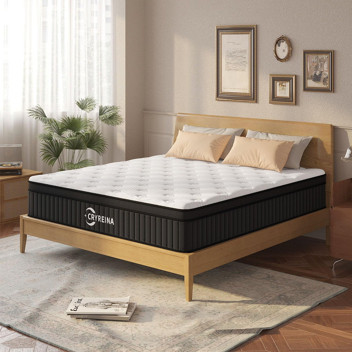 CRYREINA Queen Mattress, 14 Inch Queen Hybrid Mattress in a Box, Upgrade Individually Pocket Springs, Medium Firm, Pressure Relief, Breathable Comfort and Durable, CertiPUR-US Certified CRYREINA
