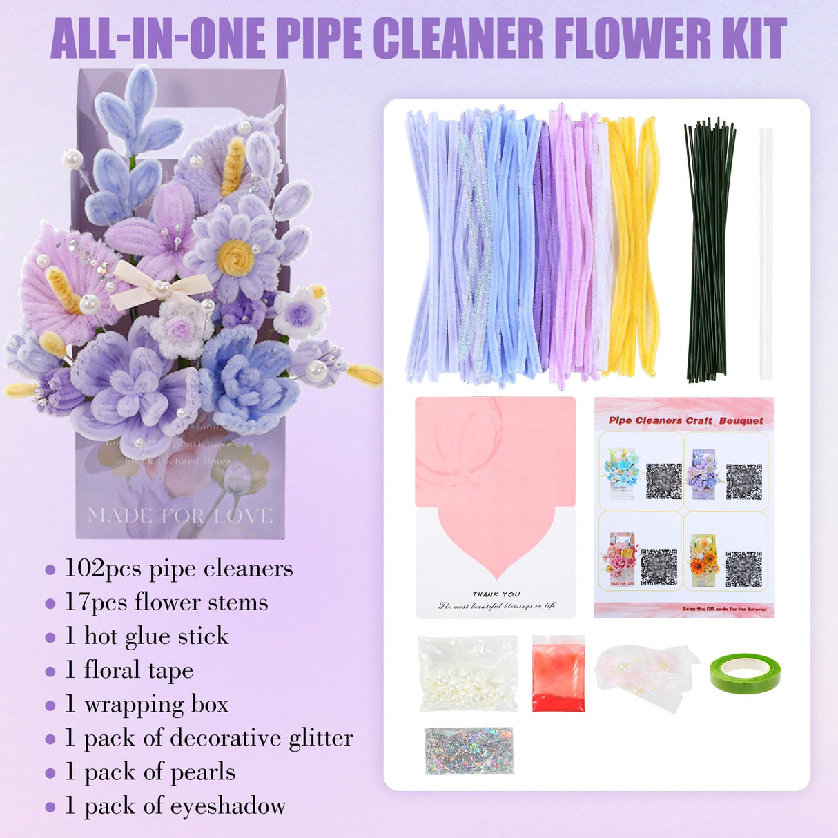 ERNTRNL Pipe Cleaners Craft - Pipe Cleaners Flower Making Kit, Pipecleaners Craft Kit, DIY Flower Bouquet Kit, Pipe Cleaners Bulk for Crafts Art Project Activity ERNTRNL