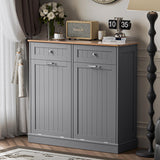 Spurgehom Double Tilt Out Trash Cabinet Kitchen Island,Laundry Hamper Pull Out Trash Can Cabinet 2X13 Gallon Freestanding Pet Proof Trash Can Garbage Can Holder for Living Room Dining Room,Grey Spurgehom