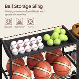 MAHANCRIS Sports Equipment Organizer, 3 Tier Ball Storage Rack with Baseball Bat Holder, Indoor & Outdoor Basketball Racks for Volleyball, Football, Garage Organizer with Sheleves, Black BEHR17301 MAHANCRIS