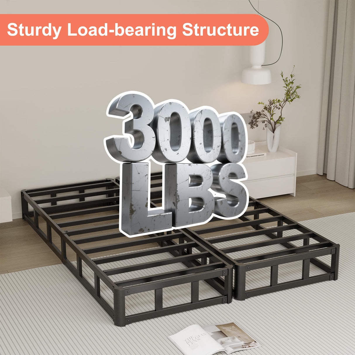 Yicensen Split King Box Spring 5 Inch, Low Profile Heavy Duty Metal Box Spring King Size with Fabric Cover, Noise-Free, Quick Assembly Yicensen