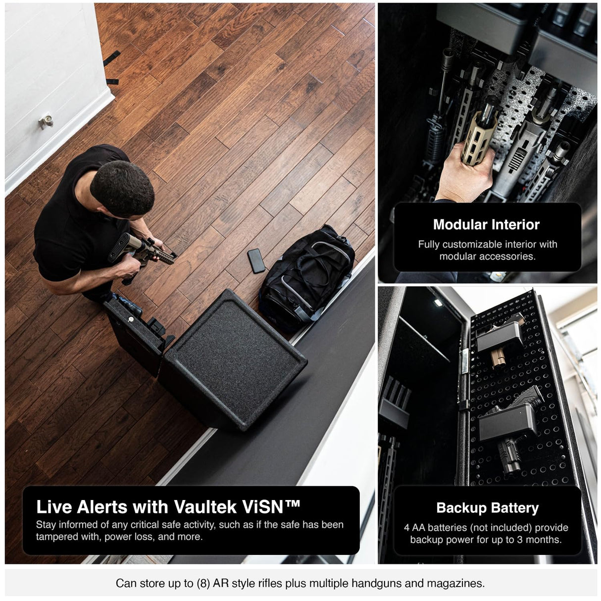 VAULTEK RS800i High Capacity Quick Access Biometric Rifle Safe with Modular Interior, ViSN Smart WiFi, Live Alerts, Auto-Open Door, & Anti-Theft Protection, Modular High Capacity Safe / ViSN RS800i VAULTEK
