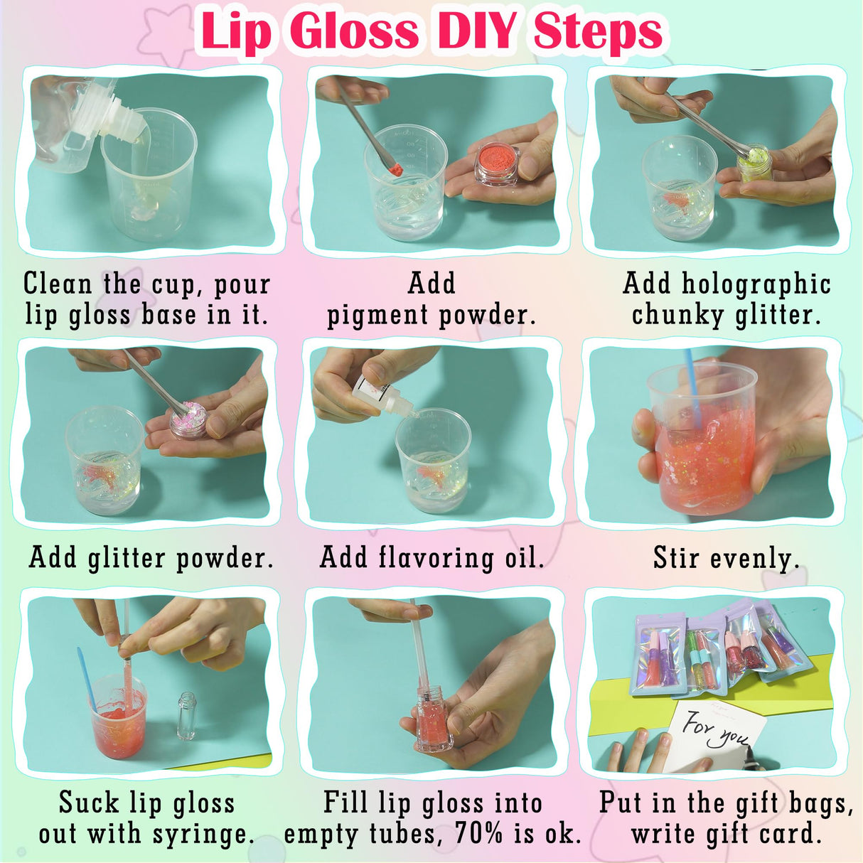 BRIPATI DIY Lip Gloss Making Kit - Make Your Own Lip Glosses Moisturizing DIY Lip Glaze Handmade Glittery Set for Teens Girls Women Makeup Lover Beginner Christmas Birthday Gift BRIPATI