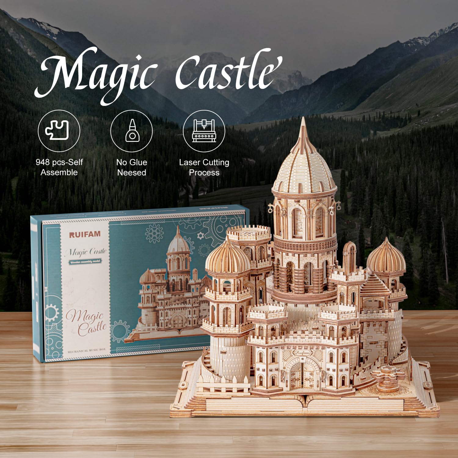 RUIFAM 3D Wooden Puzzles DIY Mechanical Wooden Wide Model Kit 1000 Pcs 3D Puzzles for Adults Teens 14+Years Puzzle Enthusiasts Box Clockwork Enchanted Castle - WoodArtSupply