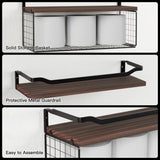 WOPITUES Floating Shelves with Wire Storage Basket, Bathroom Shelves Over Toilet with Protective Metal Guardrail, Wood Wall Shelves for Bathroom, Bedroom, Living Room, Toilet Paper- Dark Brown WOPITUES