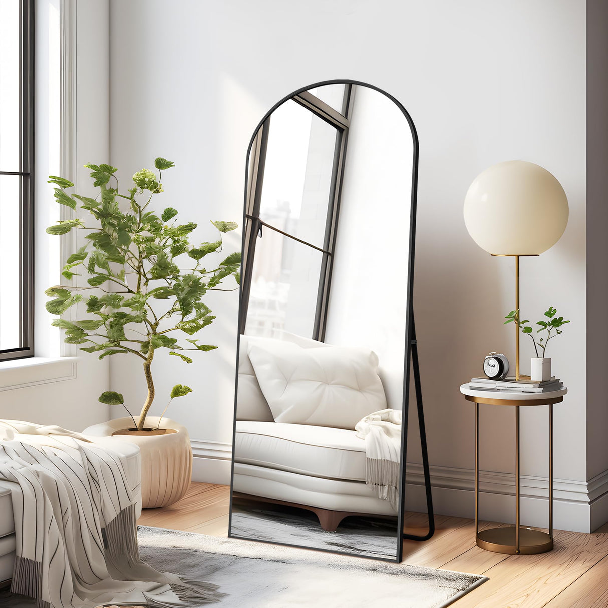 NicBex Arched Full Length Mirror with Stand, 56"x19" Aluminum Alloy Frame Floor Mirror, Black - Free Standing, Leaning Against Wall or Wall-Mounted, for Bedroom Living Room Dressing Room NicBex