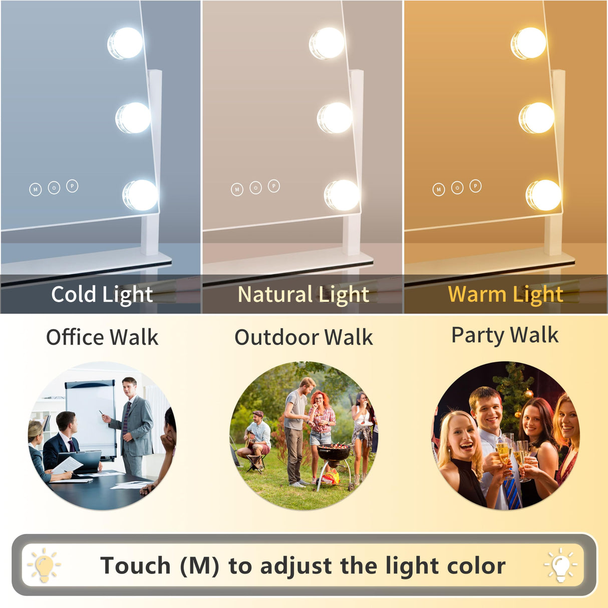 Kotdning Vanity Mirror with Lights,Lighted Vanity Mirror with 9 Dimmable Bulbs for Dressing Room & Bedroom,3 Color Lighting,Modes Detachable 10x Magnification 360°Ratation(White) 12" L x 14.4" W Kotdning