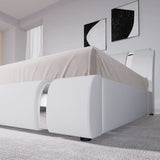 Stylish Allewie King Size Faux Leather Bed Frame with Curved Adjustable Headboard, Modern White Design Allewie