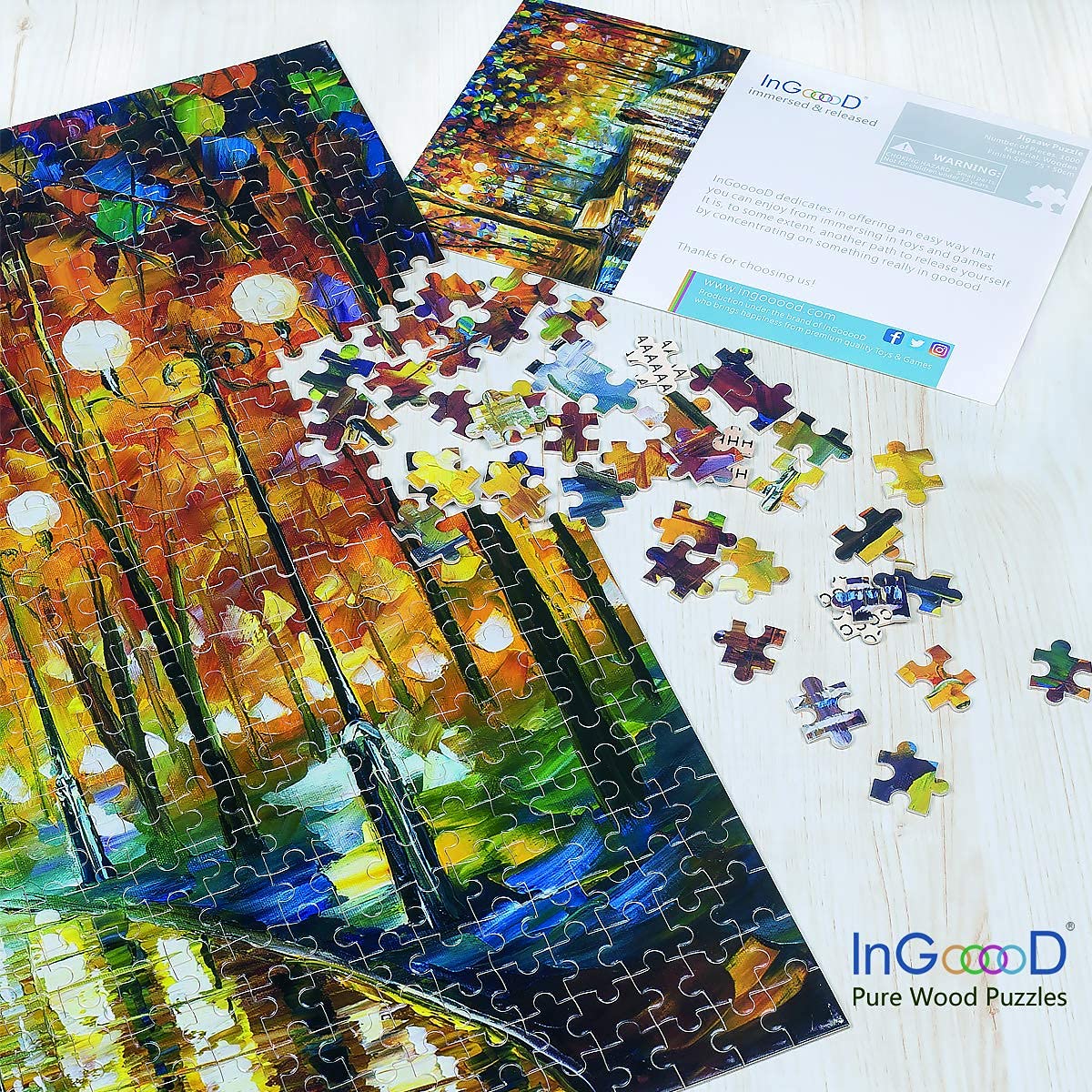 Ingooood Rainy Night Walk Wooden Puzzle 1000 Pieces Ingooood