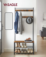 VASAGLE Coat Rack, Hall Tree with Shoe Storage Bench, Entryway Bench with Shoe Storage, 3-in-1, Steel Frame, for Entryway, 12.6 x 27.6 x 69.8 Inches, Industrial, Rustic Brown and Black UHSR41BX VASAGLE
