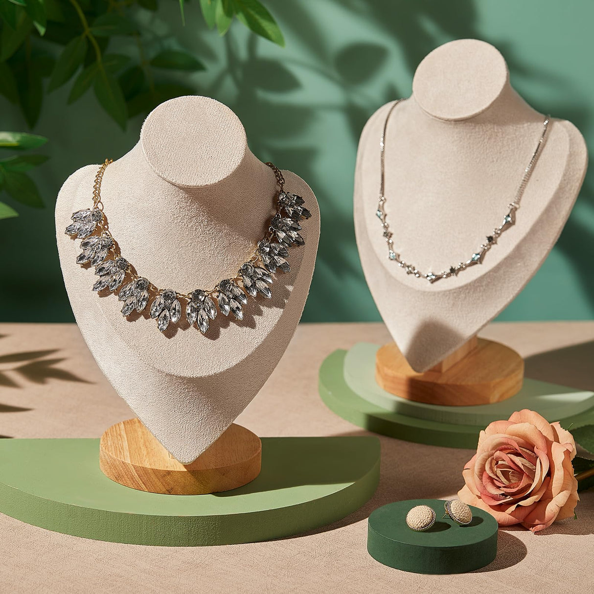 Juexica 2 Pcs 3 Pcs Necklace Display Stand Bamboo Jewelry Bust Display Stands for Selling Home Trade (Beige) Juexica