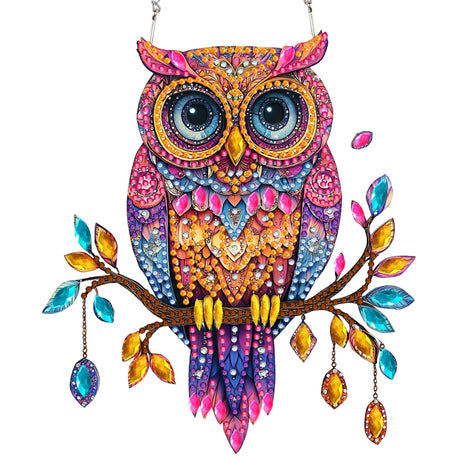 SKRYUIE Hanging Diamond Art Kits for Adults Owl, DIY Window Pendant Diamond Painting Kit Sun Catcher, Special Shaped Crystal Acrylic Double Sided, Porch Outdoor Spring Ornament 7.49 x 6.7 Inch SKRYUIE