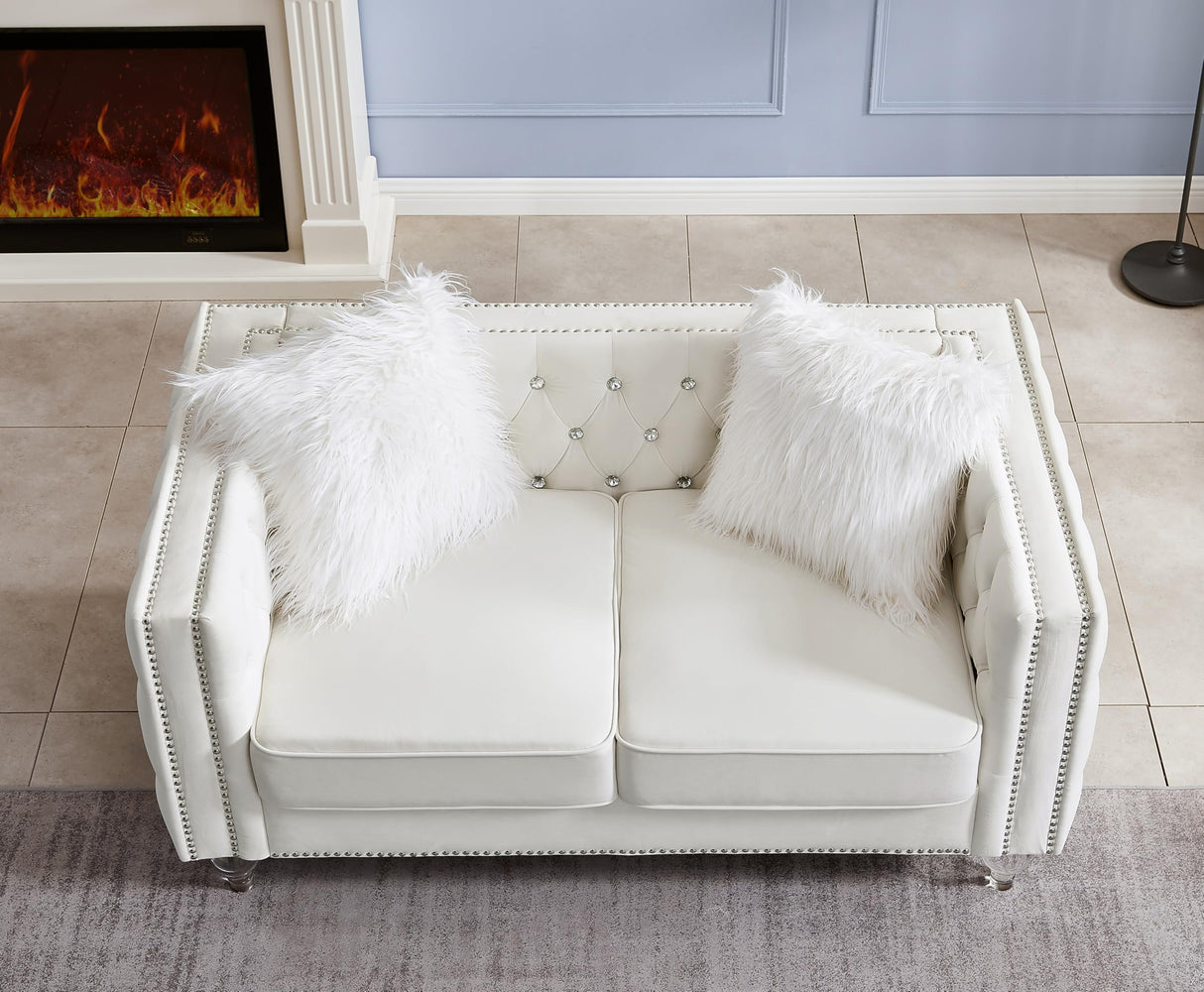 FYLCOUAMㅤ 59" Velvet Loveseat with Crystal Buttons Tufted Sofa, Trimmed Nailhead and Heavy-Duty Lucite Legs Loveseat Couch | Hollywood Regency Couch for Living Room, Bedroom FYLCOUAMㅤ