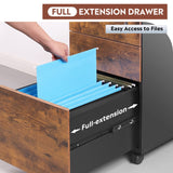 DEVAISE 3 Drawer Rolling File Cabinet with Lock, Wood Under Desk Filing Cabinet fits Letter/Legal/A4 Size for Home Office, Rustic Brown DEVAISE