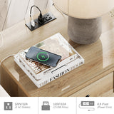WAMPAT Nightstands with Charging Station, Set of 2 End Table with Power Outlets & USB Ports for Living Room, Modern Side Table with Drawer and Storage Cabinet for Bedroom, Oak WAMPAT