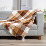 RECYCO Buffalo Paid Chenille Throw Blanket for Couch, Soft Cozy Decorative Buffalo Check Blanket Throw with Tassels for Bed Sofa, Lightweight Chenille Knitted Throw, Plaid Brown Off White, 50'' x 60'' RECYCO