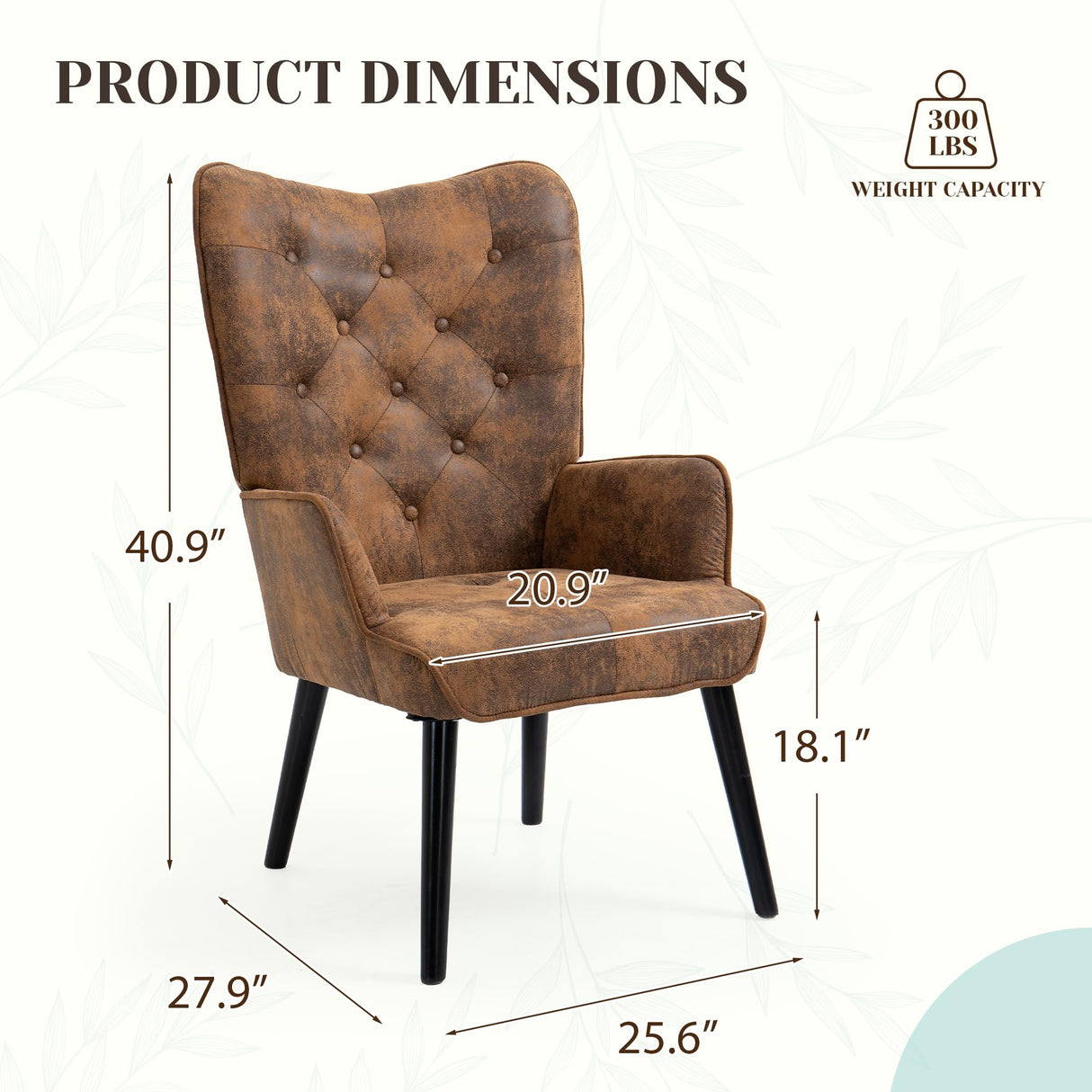 ECOTOUGE 2 Pieces WingBack Chair, Rustic Accent Chair with Arms Upholstered, Button Backrest for Living Room (Brown) ECOTOUGE