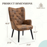 ECOTOUGE 2 Pieces WingBack Chair, Rustic Accent Chair with Arms Upholstered, Button Backrest for Living Room (Brown) ECOTOUGE