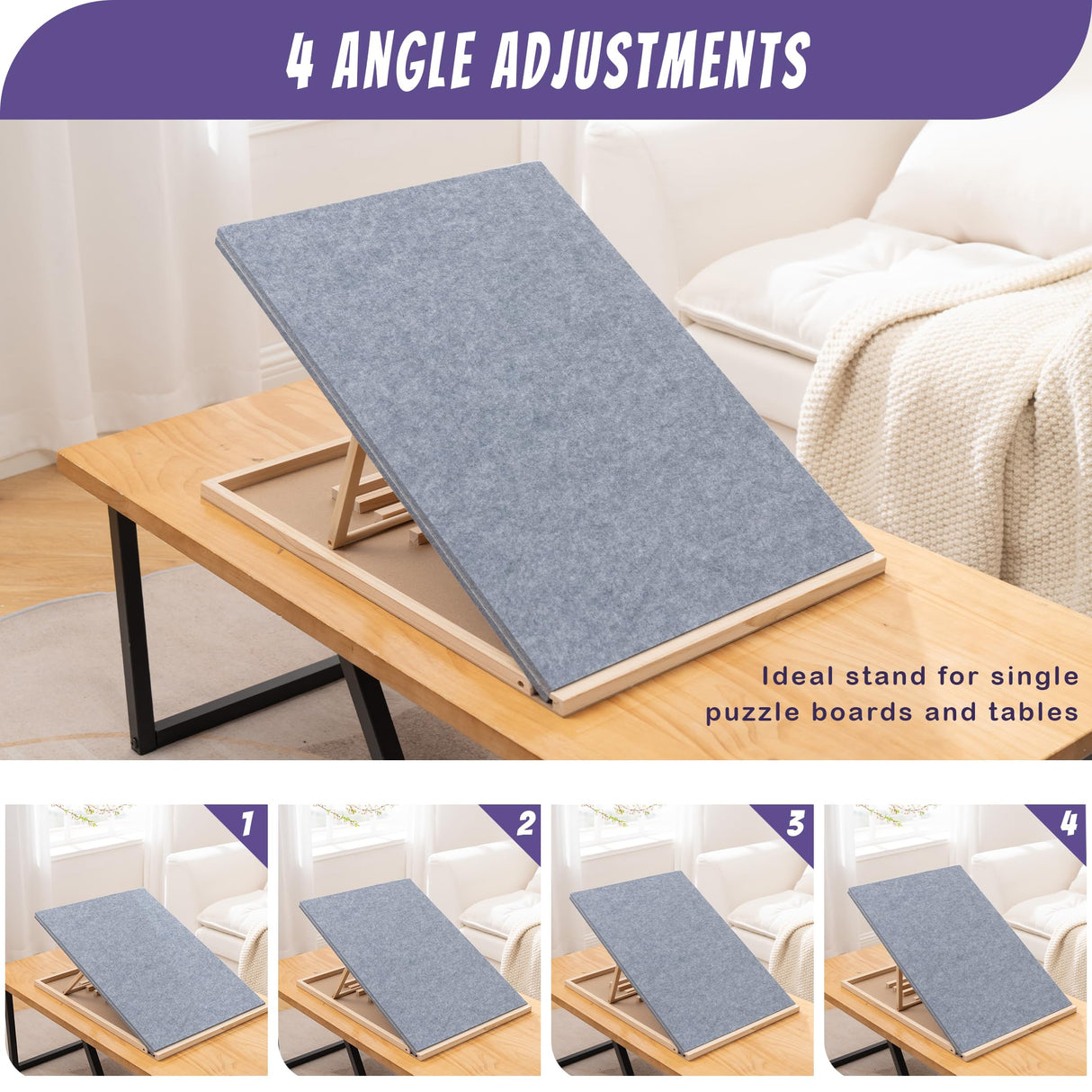Tektalk Foldable Jigsaw Puzzle Board with 4 Angle Adjustable Bracket/Stand, Lightweight Portable Puzzle Mat Plateau with Wooden Easel, Foldaway Felt Puzzle Table, for Up to 1500 Pieces (Gray) Tektalk