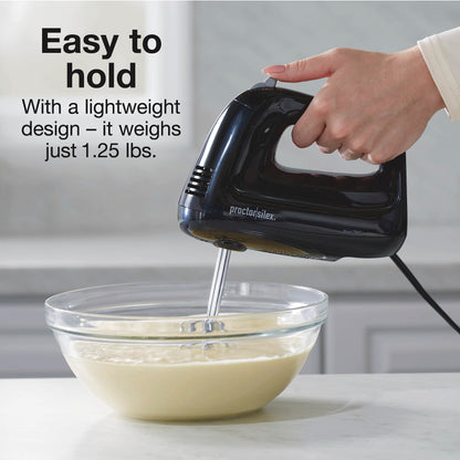 Proctor Silex Easy Mix 5-Speed Electric Hand Mixer with Bowl Rest, Compact and Lightweight, 100 Watts of Peak Power, Black (62511)