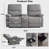GUEAPY Manual Reclining Loveseat Sofa, Double Recline Love seat with Heat & Massage, Cup Holders & Storage Pocket, Comfortable Reclining Loveseat for Home Theater, Living Room, RV Recliner Grey GUEAPY