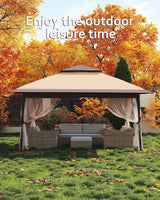 Garveelife Pop Up Gazebo 12x12，Canopy Tent with Mosquito Netting, One Push Setup for Backyard Patio Garden with 4 Sand Bags- Khaki Garveelife