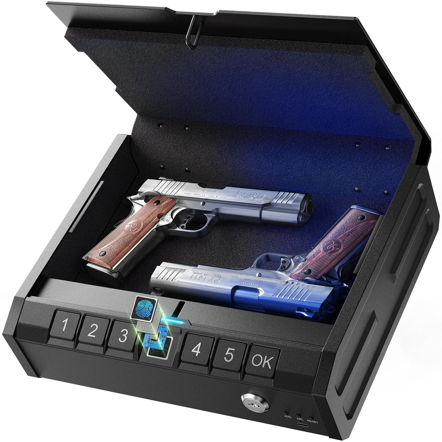 ONNAIS Iron PRO Biometric Gun Safe for Handgun: Swift Entry Gun Lock Box Featuring with Interior Light and Emergency Power Supply: Pistol Safe for Home, Bedside, Nightstand, and Car