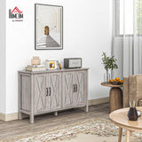 HOMCOM Buffet Cabinet, 47" Sideboard with 4 Barn Doors and 2 Adjustable Shelves, Farmhouse Coffee Bar Cabinet, Gray Wood Grain HOMCOM