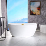 WOODBRIDGE 55" Acrylic Freestanding Bathtub Contemporary Soaking White Tub with Brushed Gold Overflow and Drain,B1418-BG WOODBRIDGE