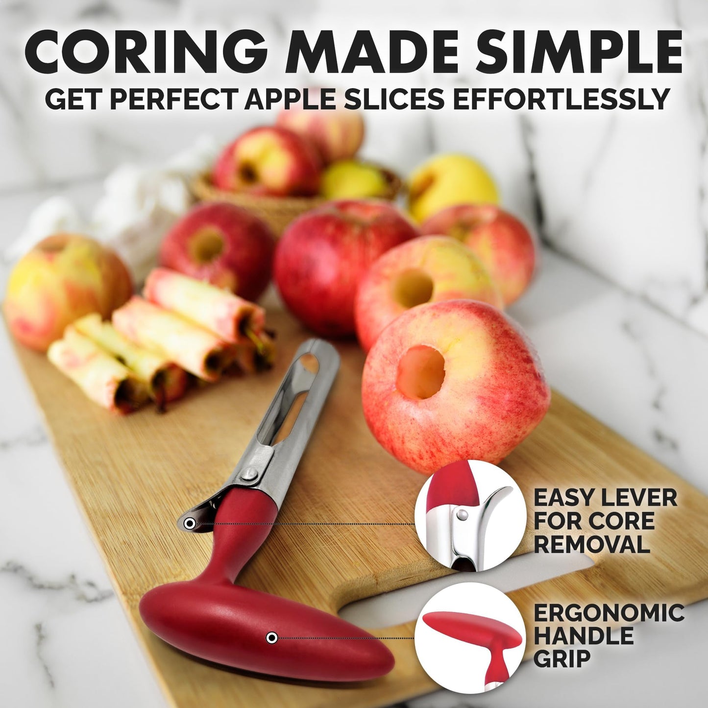 Zulay Kitchen Premium Apple Corer Tool - Ultra Sharp, Stainless Steel, Serrated Blades for Easy Coring - Easy to Use & Clean, Durable Apple Corer Remover for Baking Apples & More - Red