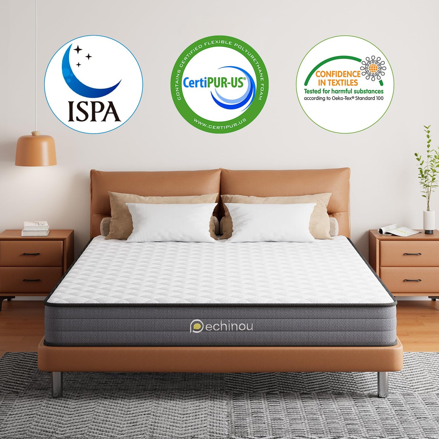 PECHINOU Twin Size Mattress, 6 INCH Twin Mattress in a Box with Gel Memory, Comfort Hybrid Mattress Twin Size with Memory Foam and Springs, Medium Firm Support, Pressure Relief, CertiPUR-US