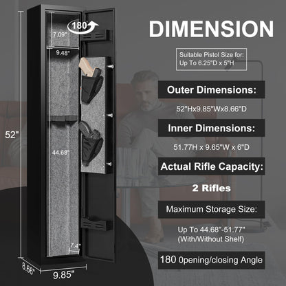 Marcree 2-3 Gun Safe, Biometric Gun Cabinet for Rifles and Pistols, Rifle Gun Safe with Dual Alarm System, Shotgun Safe with Removable Shelf and Mute Function, Fingerprint Lock