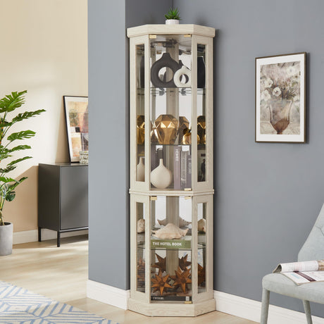 XZTUAJ Corner Curio Cabinet Display Case with Light, 69" H Glass Display Cabinet, Display Showcase Case Storage with Tempered Glass Door & Adjustable Glass Shelves for Living Room (Antique White) XZTUAJ